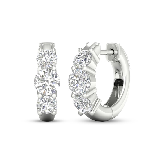 KAY Lab-Grown Diamonds Three-Stone Huggie Hoop Earrings 2 ct tw 10K White Gold
