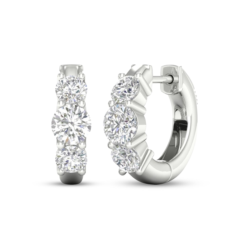 Main Image 1 of KAY Lab-Grown Diamonds Three-Stone Huggie Hoop Earrings 2 ct tw 10K White Gold