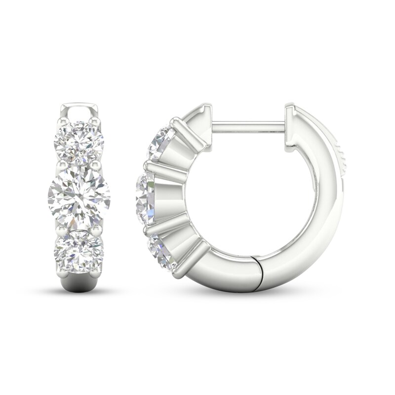 Main Image 3 of KAY Lab-Grown Diamonds Three-Stone Huggie Hoop Earrings 2 ct tw 10K White Gold