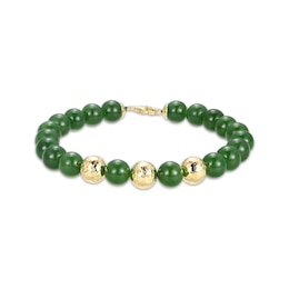 Men's Jade Bead Strand Bracelet 14K Yellow Gold 8.25"