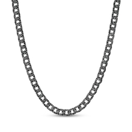 Men's Black Sapphire Curb Chain Necklace Matte Gunmetal-Plated Sterling Silver 22"