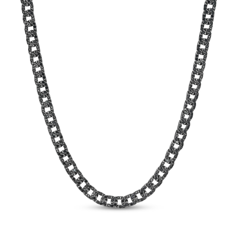 Main Image 1 of Men's Black Sapphire Curb Chain Necklace Matte Gunmetal-Plated Sterling Silver 22"