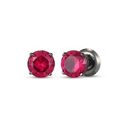 Men's Lab-Created Ruby Solitaire Stud Earrings Matte Gunmetal-Plated Sterling Silver