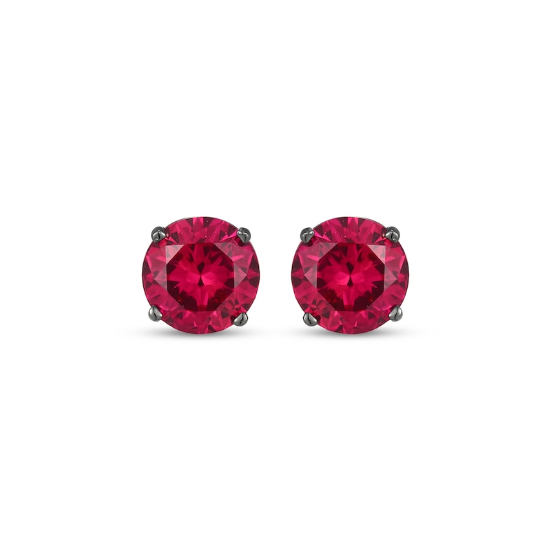 Main Image 2 of Men's Lab-Created Ruby Solitaire Stud Earrings Matte Gunmetal-Plated Sterling Silver