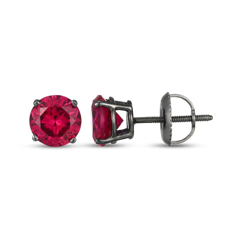 Main Image 3 of Men's Lab-Created Ruby Solitaire Stud Earrings Matte Gunmetal-Plated Sterling Silver