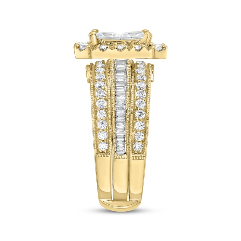 Main Image 2 of Adore Princess-Cut Quad Diamond Halo Bridal Set 3 ct tw 14K Yellow Gold
