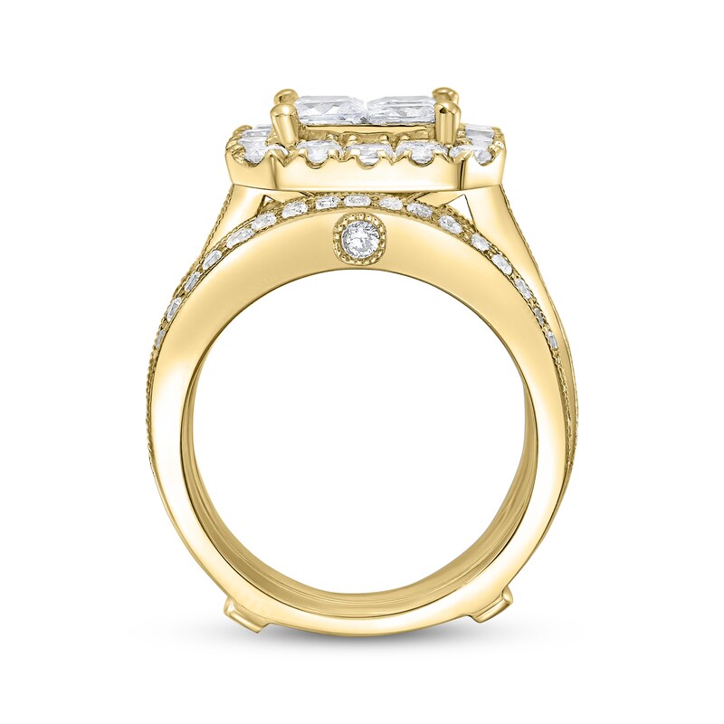 Main Image 3 of Adore Princess-Cut Quad Diamond Halo Bridal Set 3 ct tw 14K Yellow Gold
