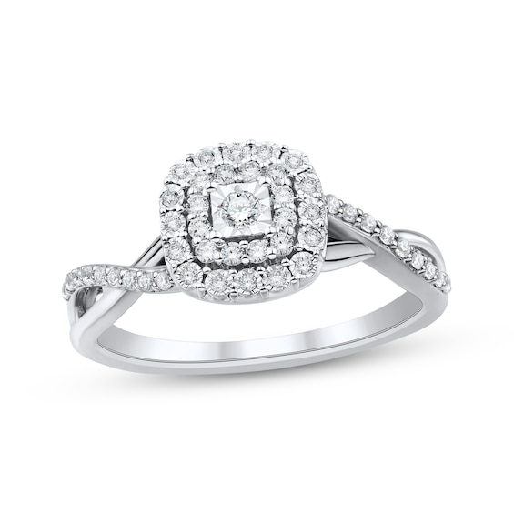 Adore Round-Cut Diamond Cushion Double Halo Engagement Ring 1/4 ct tw 10K White Gold