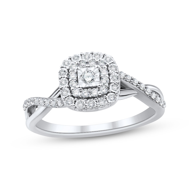 Main Image 1 of Adore Round-Cut Diamond Cushion Double Halo Engagement Ring 1/4 ct tw 10K White Gold