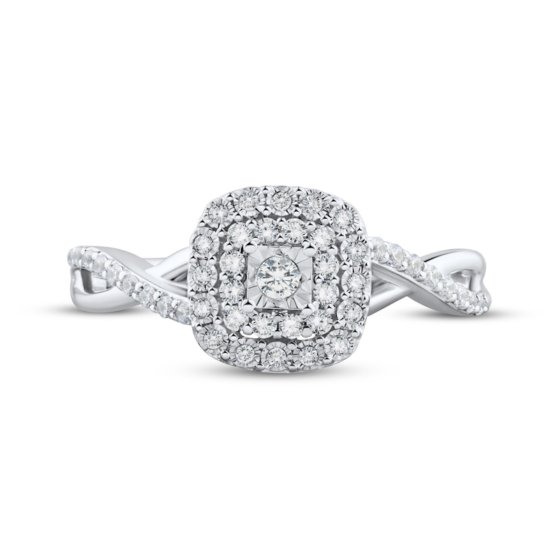 Main Image 3 of Adore Round-Cut Diamond Cushion Double Halo Engagement Ring 1/4 ct tw 10K White Gold