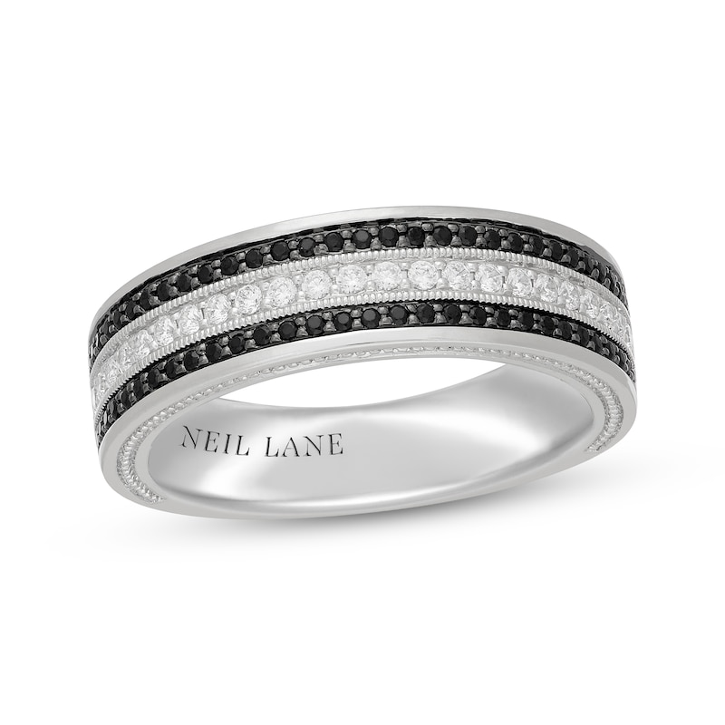 Main Image 1 of Neil Lane Men's Black & White Diamond Three-Row Wedding Band 1/2 ct tw 14K White Gold