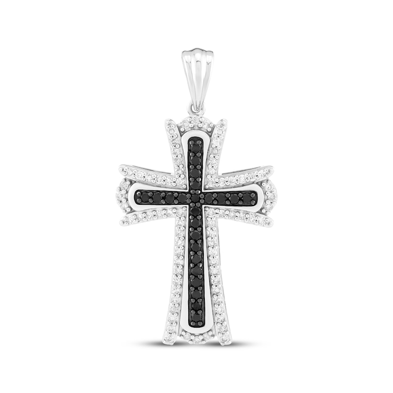 Main Image 1 of Black & White Diamond Cross Charm 1 ct tw Sterling Silver
