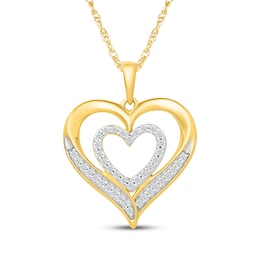 Diamond Double Heart Pendant Necklace 1/5 ct tw 10K Yellow Gold 18"
