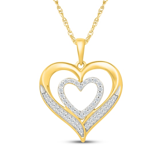 Diamond Double Heart Pendant Necklace 1/5 ct tw 10K Yellow Gold 18"