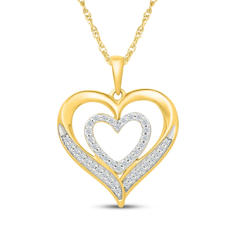 Main Image 1 of Diamond Double Heart Pendant Necklace 1/5 ct tw 10K Yellow Gold 18"