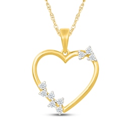 Diamond Scatter Heart Necklace 1/5 ct tw 10K Yellow Gold 18"