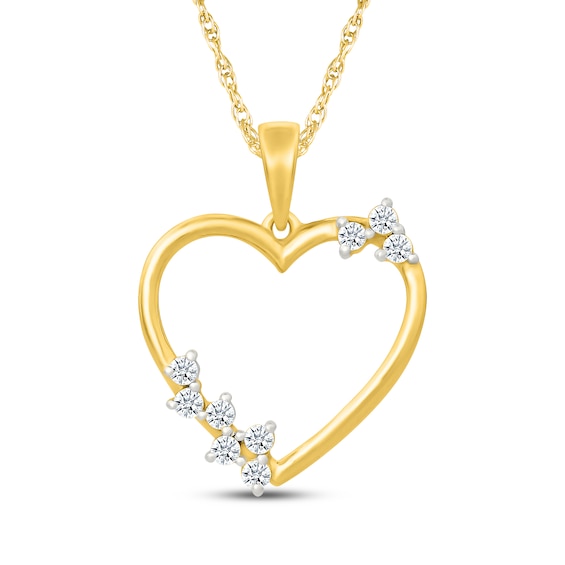 Diamond Scatter Heart Necklace 1/5 ct tw 10K Yellow Gold 18"