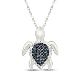 Black & White Diamond Turtle Necklace 1/5 ct tw Sterling Silver 18"