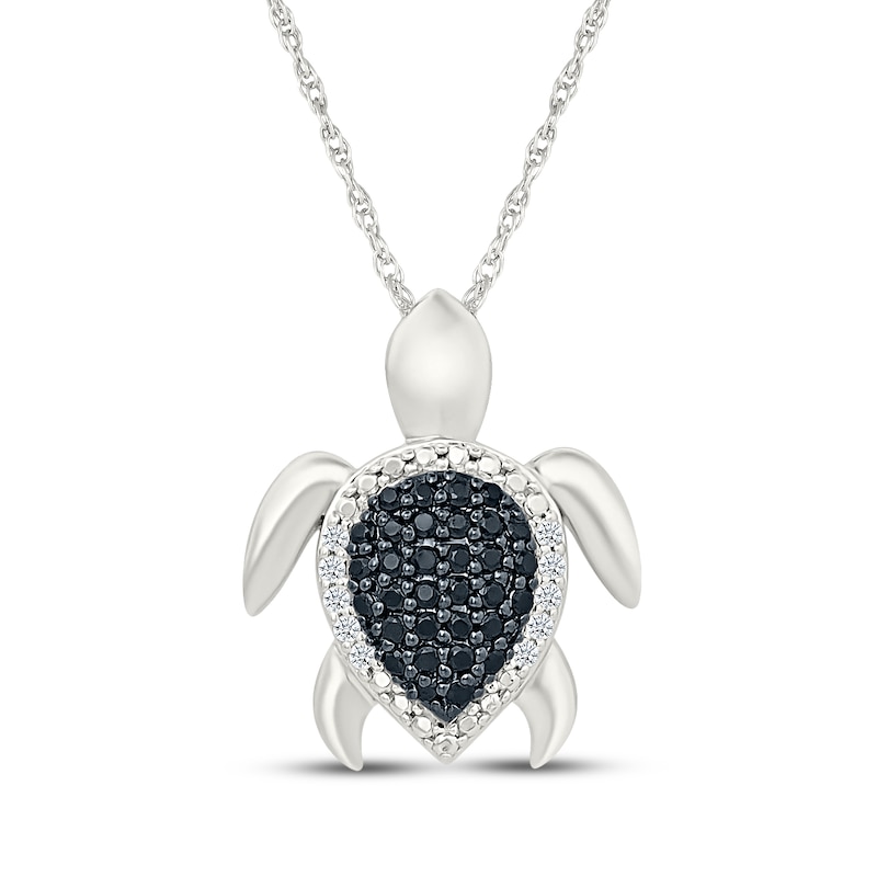 Main Image 1 of Black & White Diamond Turtle Necklace 1/5 ct tw Sterling Silver 18"