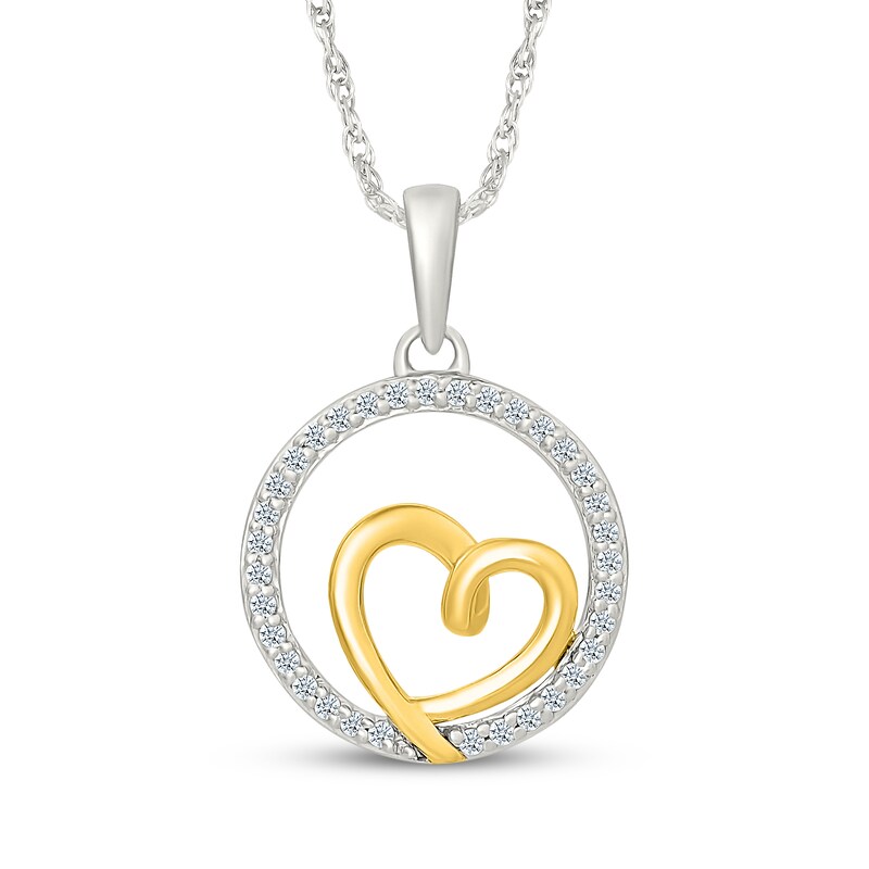 Main Image 1 of Diamond Open Circle Heart Necklace 1/8 ct tw Sterling Silver & 10K Yellow Gold 18"