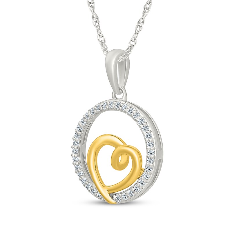 Main Image 2 of Diamond Open Circle Heart Necklace 1/8 ct tw Sterling Silver & 10K Yellow Gold 18"