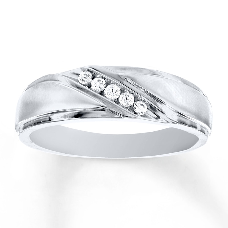 Main Image 1 of Men's Diamond Band 1/8 ct tw Round-cut 10K White Gold