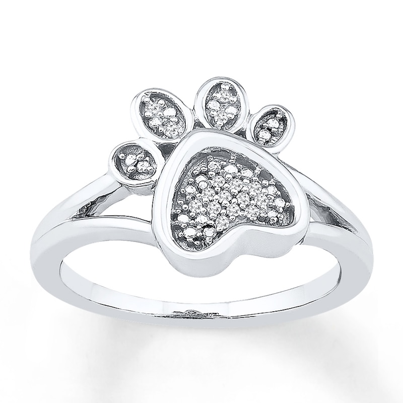 Diamond Paw Print Ring 1/20 ct tw Round-cut Sterling Silver