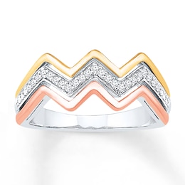 Chevron Ring 1/8 ct tw Diamonds Sterling Silver & 10K Two-Tone Gold