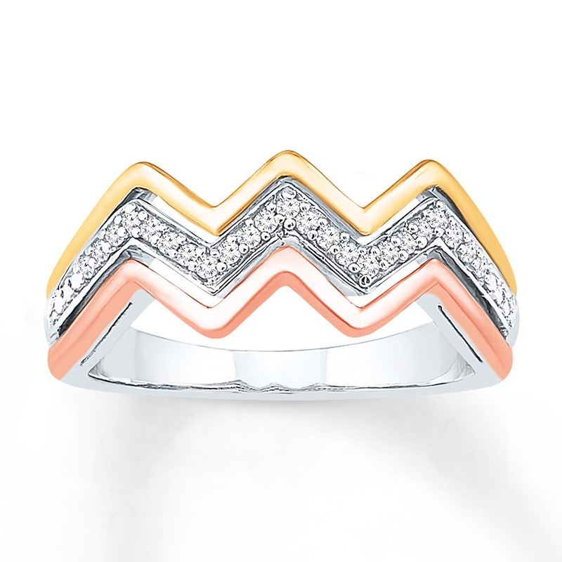 Chevron Ring 1/8 ct tw Diamonds Sterling Silver & 10K Two-Tone Gold