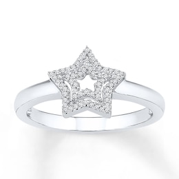 Star Ring 1/8 ct tw Diamonds Sterling Silver