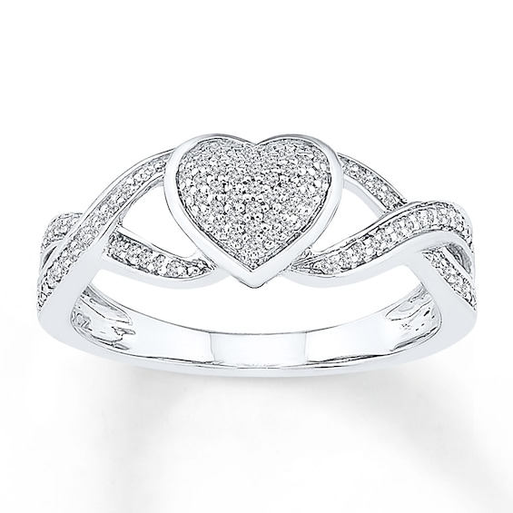 Diamond Heart Promise Ring 1/6 ct tw 10K White Gold