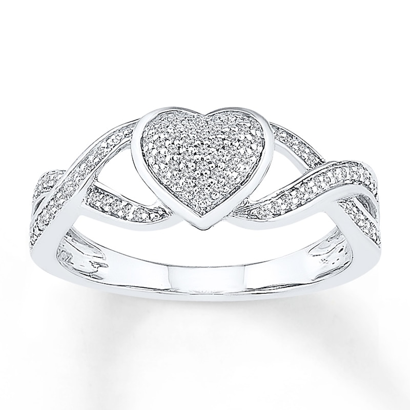 White Gold Heart and Leaf Diamond True Promise Ring 1/8ctw