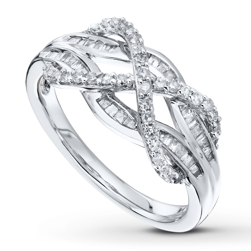 Main Image 1 of Diamond Ring 1/2 ct tw Round & Baguette Sterling Silver