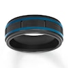 Thumbnail Image 0 of Men's Wedding Band Black/Blue Ion-Plated Stainless Steel 8mm