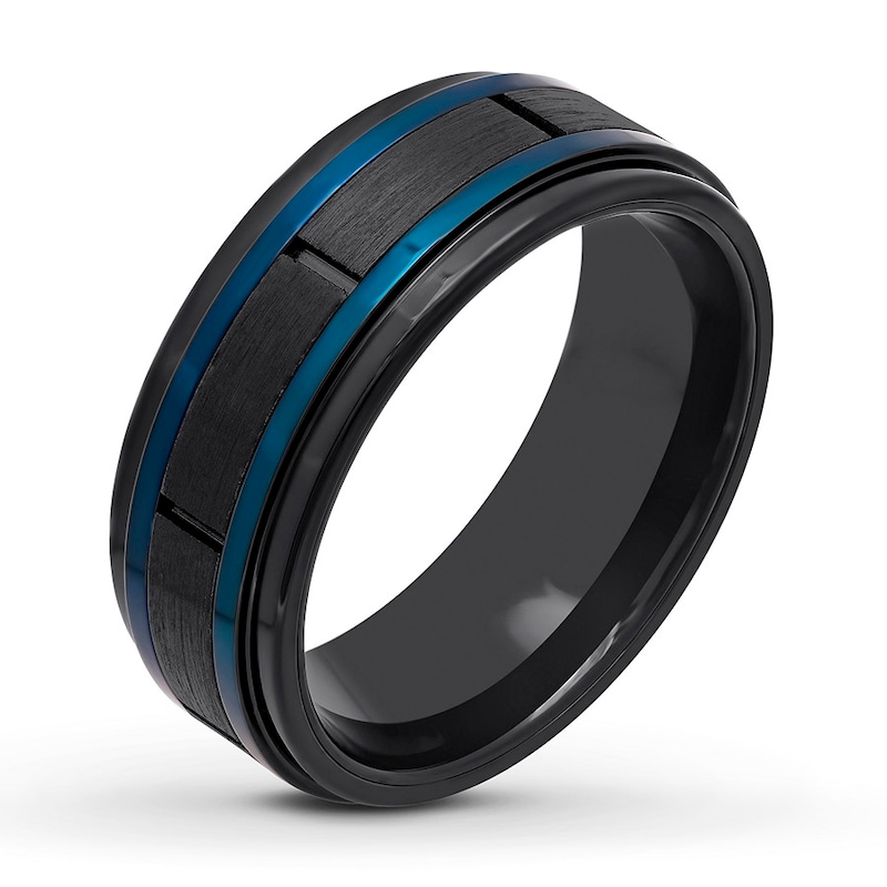 Men's Wedding Band Black/Blue Ion-Plated Stainless Steel 8mm