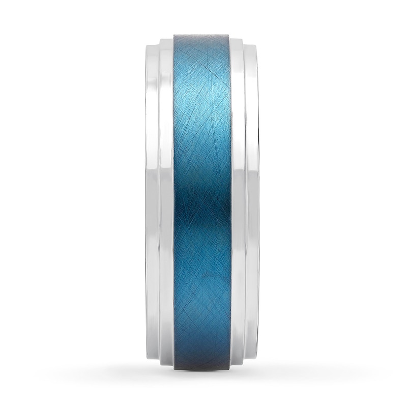Men's Wedding Band Stainless Steel/Blue Ion-Plating 8mm