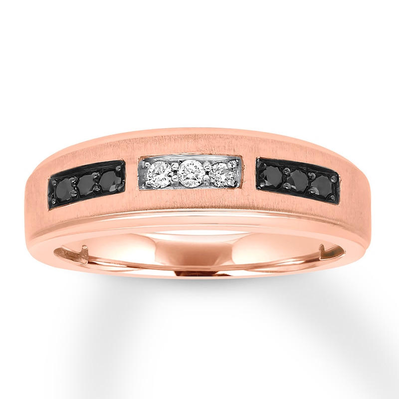 Main Image 1 of Men's Black/White Diamond Wedding Band 1/4 ct tw 10K Gold