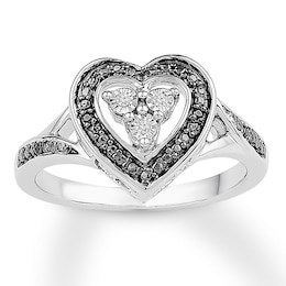 Black & White Diamond Heart Ring Sterling Silver