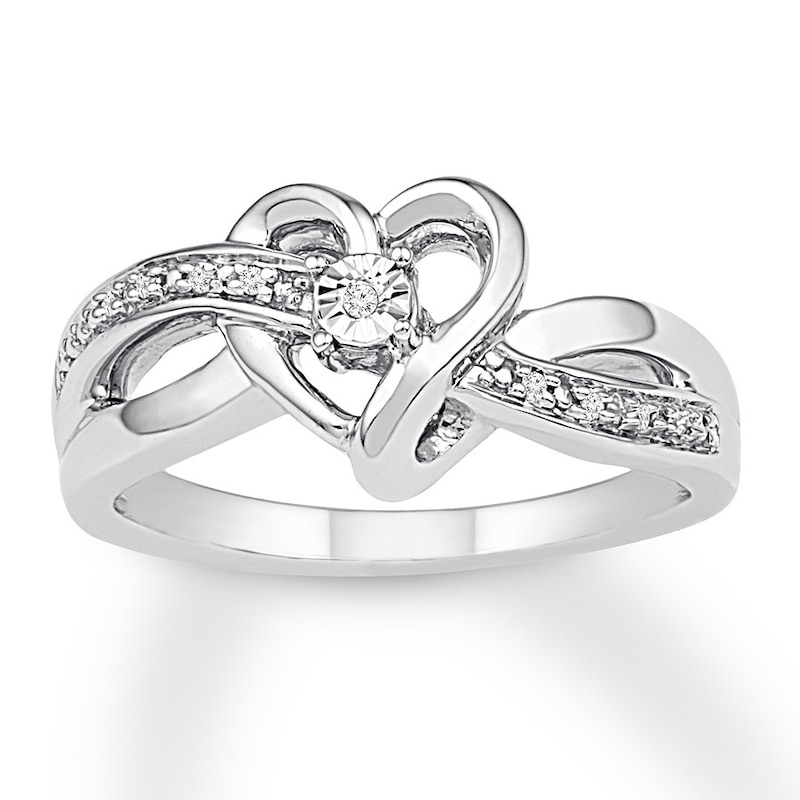 Main Image 1 of Diamond Heart Ring Sterling Silver