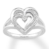 Double Heart Diamond Ring Sterling Silver