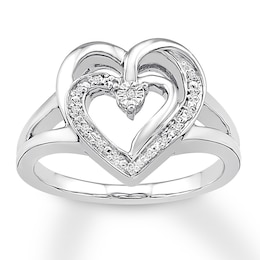 Double Heart Diamond Ring Sterling Silver