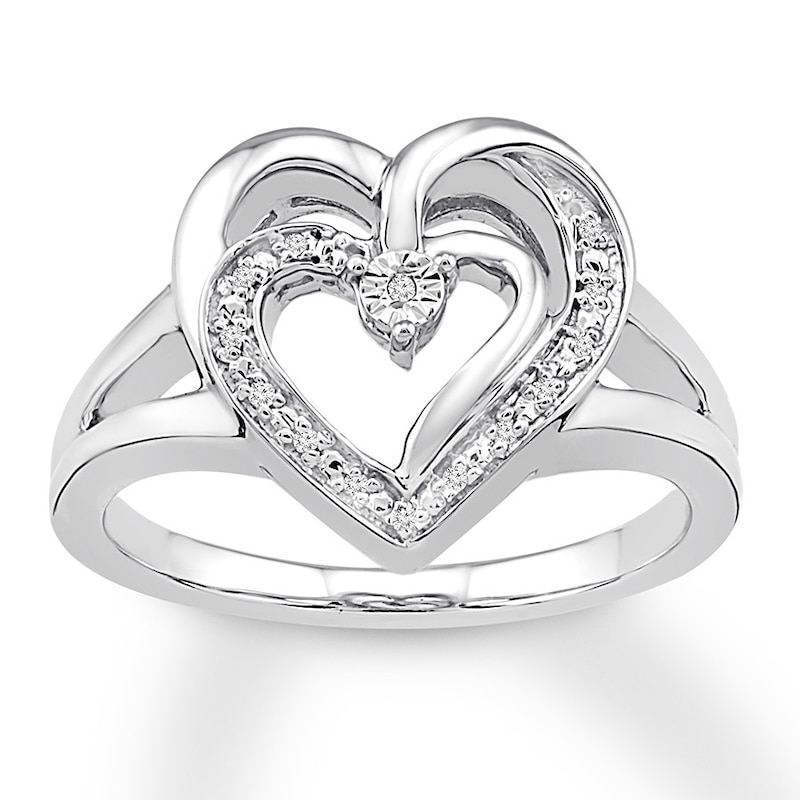 Double Heart Diamond Ring Sterling Silver