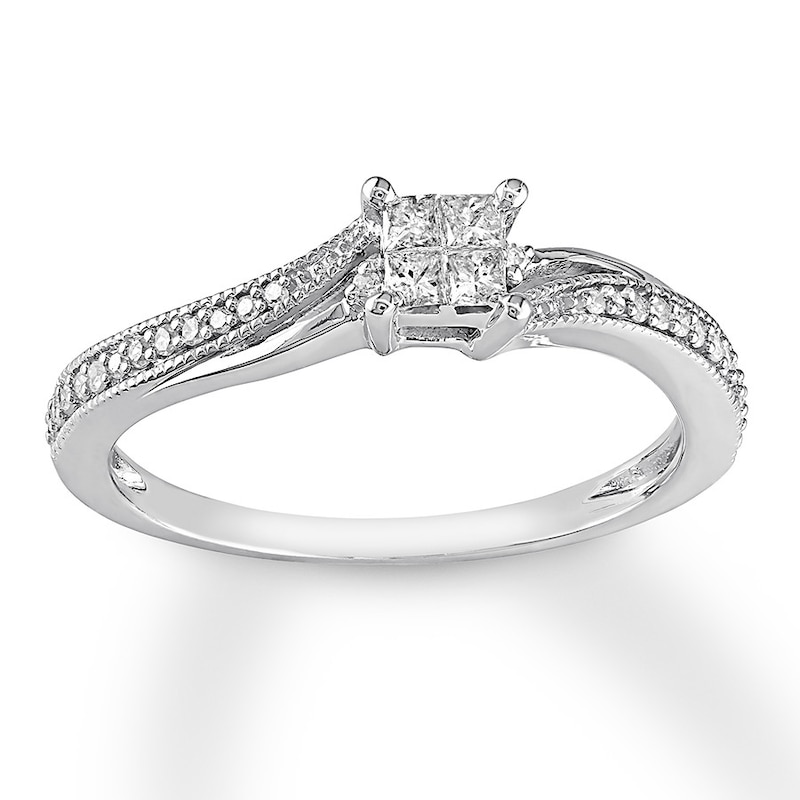 Diamond Promise Ring 1/5 ct tw Round & Princess 10K White Gold