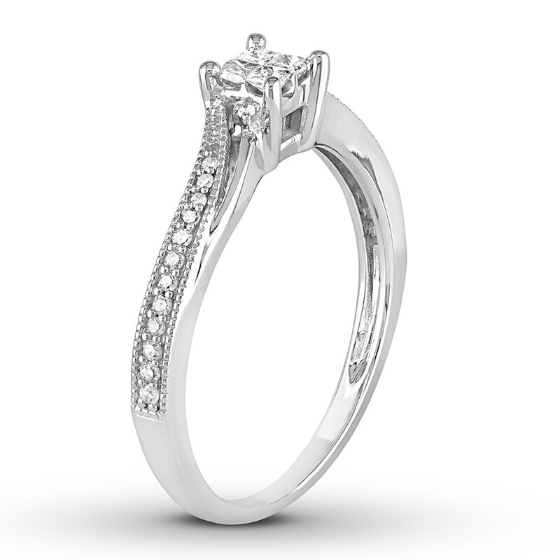 Diamond Promise Ring 1/5 ct tw Round & Princess 10K White Gold Kay Outlet