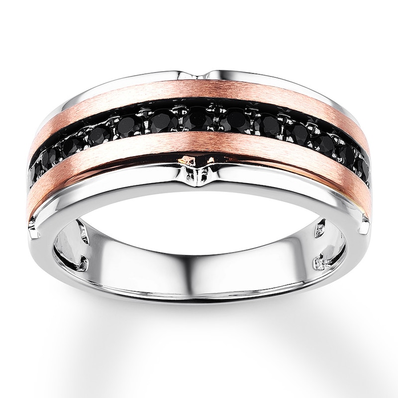 Main Image 1 of Men's Black Diamond Wedding Band 1/2 ct tw 10K Two-Tone Gold