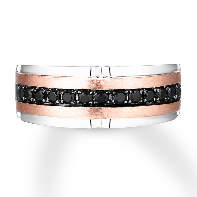 Main Image 4 of Men's Black Diamond Wedding Band 1/2 ct tw 10K Two-Tone Gold