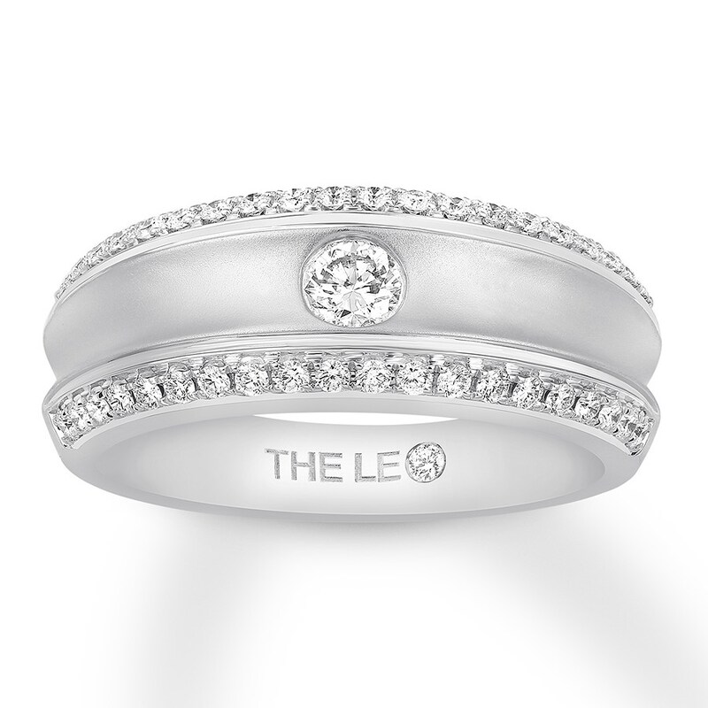 THE LEO Diamond Men's Wedding Band 5/8 ct tw Round 14K White Gold