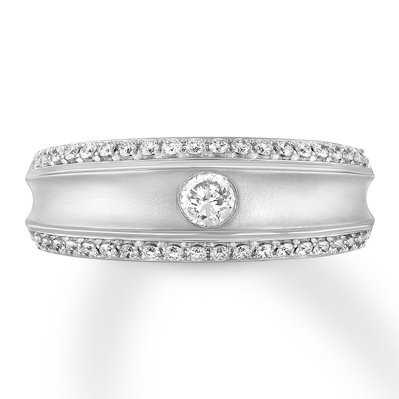THE LEO Diamond Men's Wedding Band 5/8 ct tw Round 14K White Gold