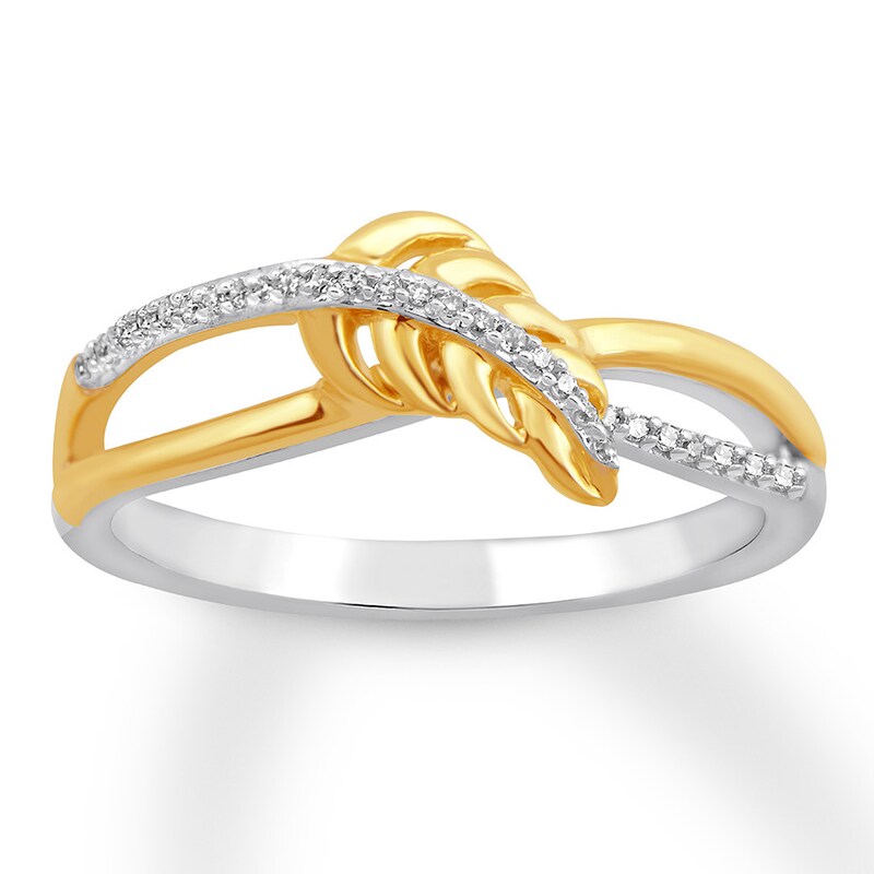 Diamond Feather Ring 1/15 ct tw Sterling Silver & 10K Yellow Gold