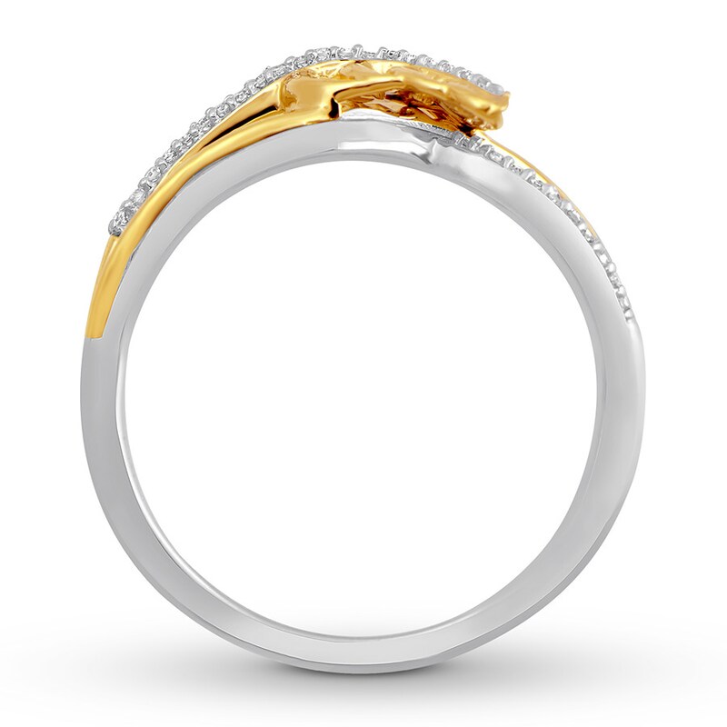 Diamond Feather Ring 1/15 ct tw Sterling Silver & 10K Yellow Gold